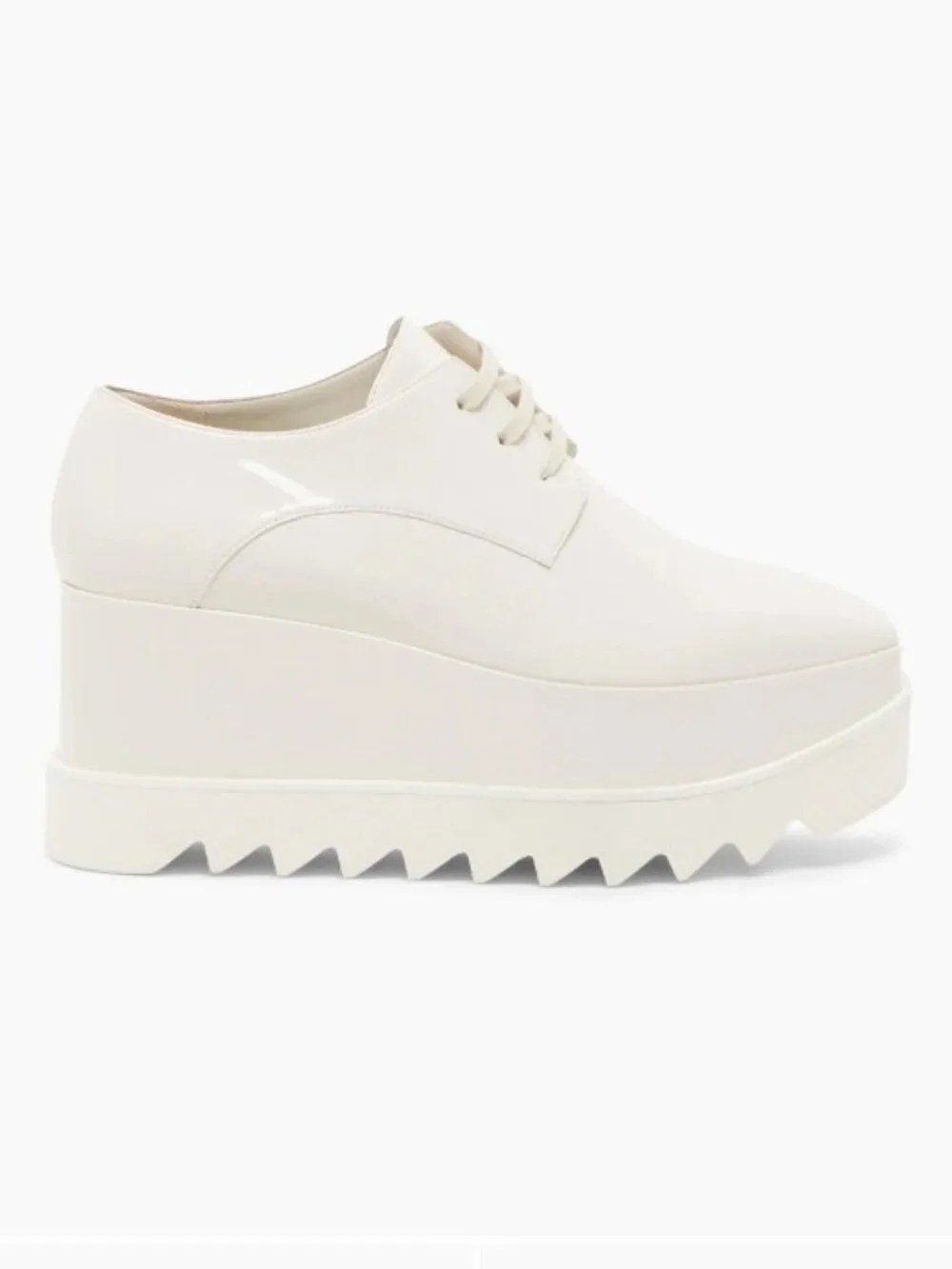 Size 37.5 (7.5) Ivory Stella McCartney Elyse Shiny Patent Platform Lace-Up Shoes